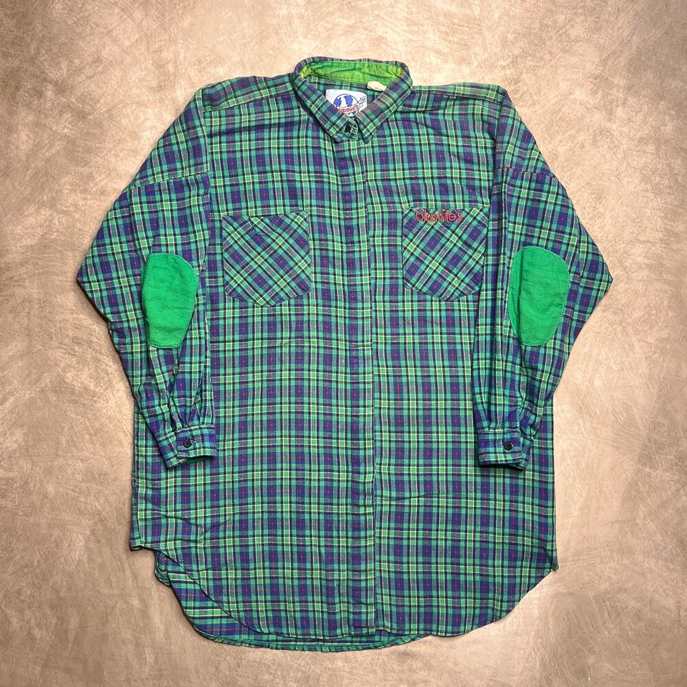 Vintage 80s Bloomies World Wide Bloomingdales Plaid Night Shirt Green Sleepwear